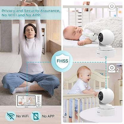 Blemil Baby Monitors, 4.3'' IPS Split-Screen Monitor with 29-Hour Battery, Pan-Tilt-Zoom Video Baby Monitor with 2 Cameras and Audio, No WiFi, 2X Zoom