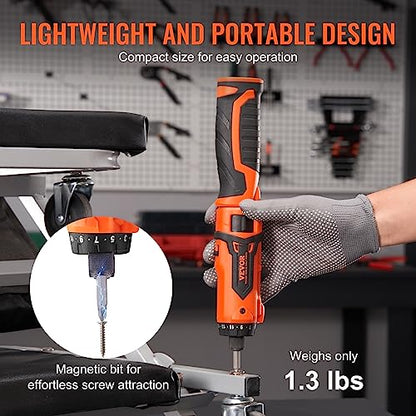 VEVOR Cordless Screwdriver,4V 7Nm Electric Screwdriver Rechargeable Set with 12 Accessory Kit and Charging Cable,Screw Gun with 20+1 Torque Setting & Twistable Handle for Home DIY.