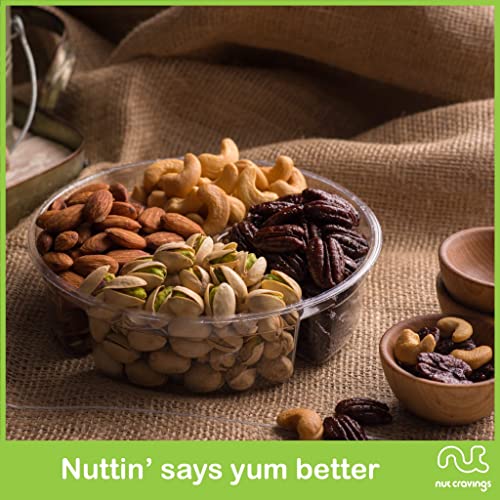 Nut Cravings Gourmet Collection - Mixed Nuts Gift Basket + Green Ribbon (4 Assortments) Arrangement Platter, Birthday Care Package - Healthy Kosher USA Made