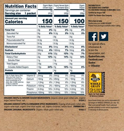 Quaker Instant Organic Oatmeal Variety Pack, 32 Count