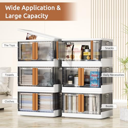 Z ZONAMA Storage Bins with Lids, Collapsible Closet Organizers and Storage 19 Gal, Clear Wardrobe Organizer,Stackable Plastic Container with Door for Book Clothes Home Organizing(3 Pack)