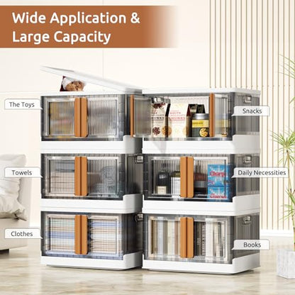 Z ZONAMA Storage Bins with Lids, Collapsible Closet Organizers and Storage 19 Gal, Clear Wardrobe Organizer,Stackable Plastic Container with Door for Book Clothes Home Organizing(3 Pack)