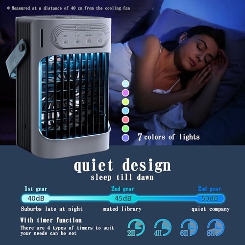 Portable Air Conditioners,charmega Personal Air Conditioners,Portable AC 3in1 Air Cooler with 900ML Water Tank 3 Cool Mist,3 Wind Speed,7 LED Lights,2-8H Timer Air Conditioner Portable for Room,Office