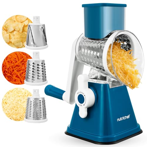 NutriChef Rotary Cheese Grater with 3 Drum Blades