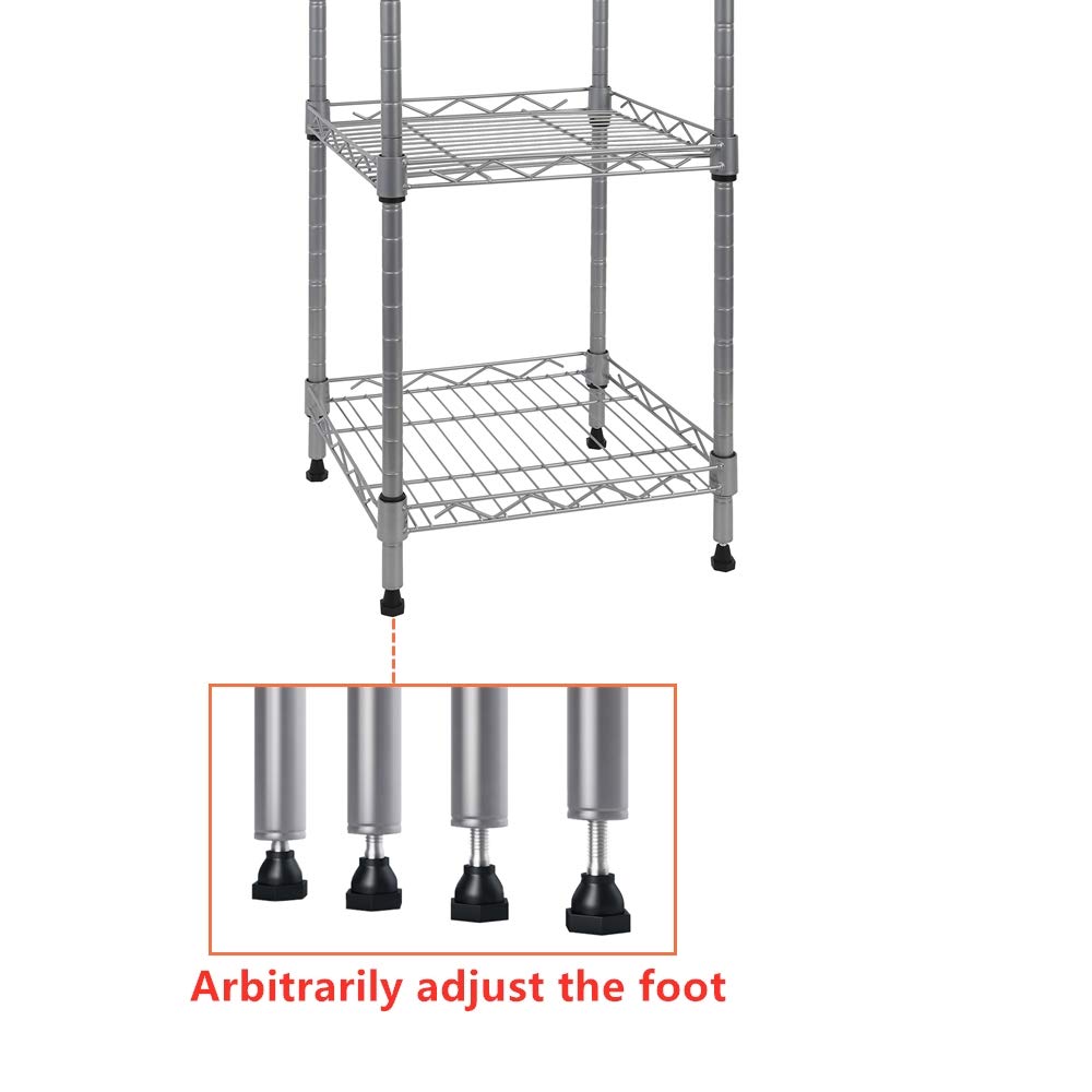 GIOTORENT 5 Tier Standing Shelving Metal Units, Adjustable Height Wire Shelf Display Rack for Laundry Bathroom Kitchen 11.8 W x 11.8 D x 50 H (5-Tier, Silver)