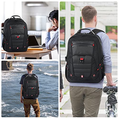 Z-MGKISS Extra Large Travel Backpack, TSA Backpack 17.3 Inch, 50L Anti Theft 17 Inch Big Business Laptop Backpack for Men & Women, Water Resistant College Rucksack Bag with USB Port, Black