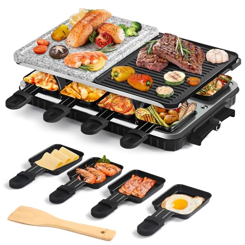 1300W Raclette Grill with Nonstick Plate and Stone