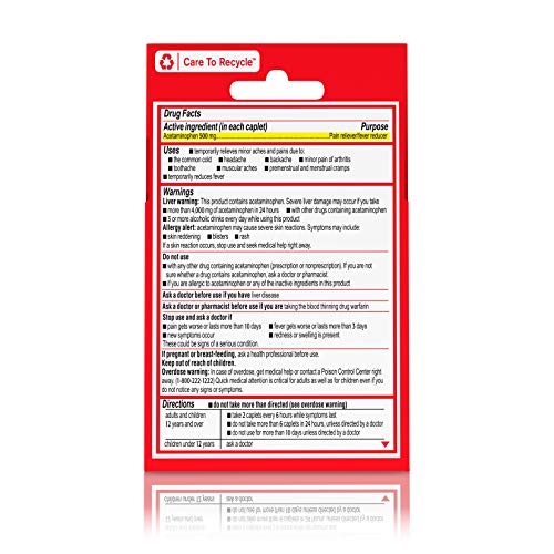 Tylenol Extra Strength Caplets with 500 mg Acetaminophen, Pain Reliever & Fever Reducer, 6 ct (Pack of 4)