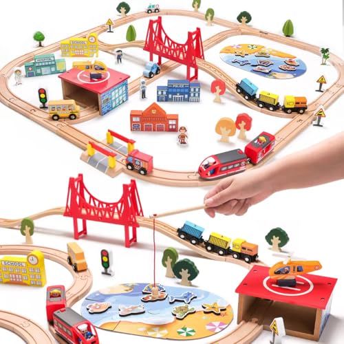 118 Piece Wooden Train Set City Railway Playset