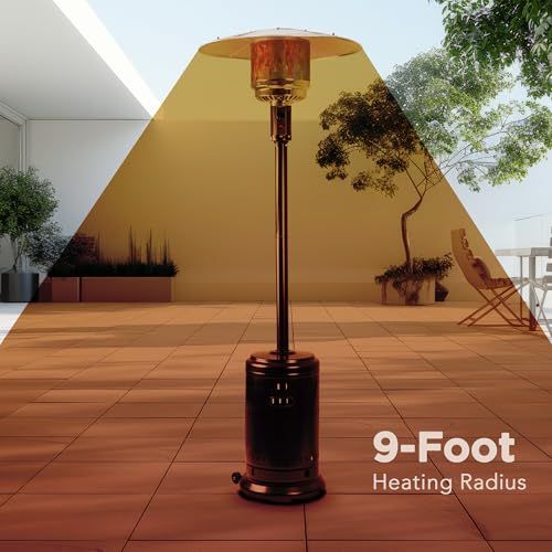 Amazon Basics 46,000 BTU Outdoor Propane Patio Heater with Wheels, Commercial & Residential, Havana Bronze, 32.1 x 32.1 x 91.3 inches (LxWxH)
