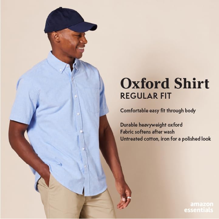 Amazon Essentials Men's Regular-Fit Short-Sleeve Pocket Oxford Shirt, Lavender, Small