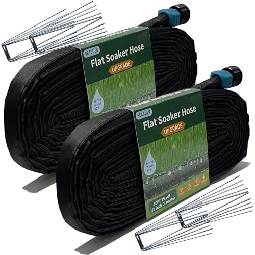 100 ft Flat Soaker Hose with Stakes, Linkable
