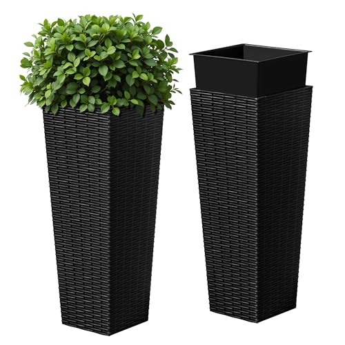 2 Pack Tall Outdoor Planter Pots with Drainage