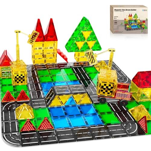 100 Piece Magnetic Tiles Building Blocks Set for Kids