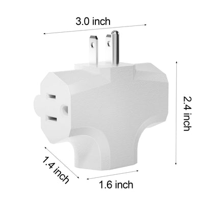 Three Plug Outlet Adapter, UL Listed, 4-Pack