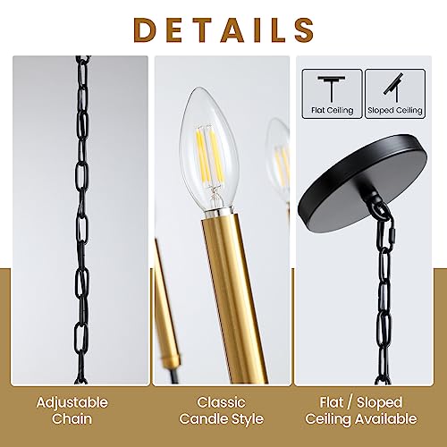Gris Modern Chandelier, 12-Light Black and Gold Chandeliers Light Fixture, Classic Candle Chandelier for Bedroom, Foyer, Hall, Kitchen, Living Room and Entryway