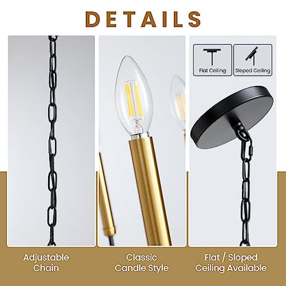 Gris Modern Chandelier, 12-Light Black and Gold Chandeliers Light Fixture, Classic Candle Chandelier for Bedroom, Foyer, Hall, Kitchen, Living Room and Entryway