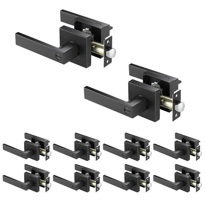 GOHATI Keyless Privacy Door Lever, Door Handle for Bedroom Bathroom Reversible Matte Black Door Lever for Lefr and Right Handed, 10 Pack