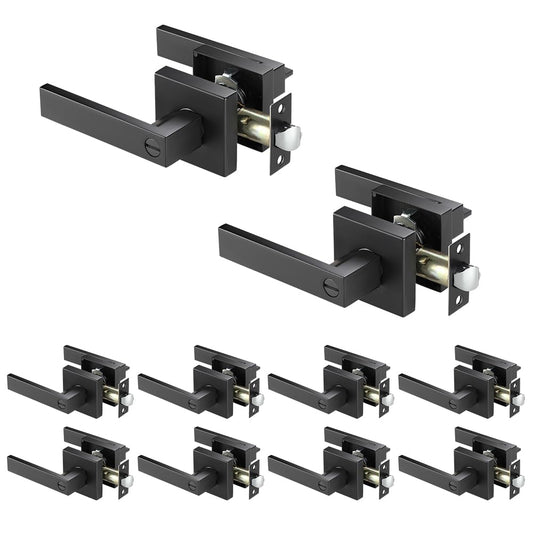 GOHATI Keyless Privacy Door Lever, Door Handle for Bedroom Bathroom Reversible Matte Black Door Lever for Lefr and Right Handed, 10 Pack