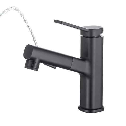 HANPI Black Pull Down Bathroom Faucet with Sprayer