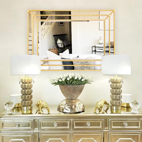 Chende Large Rectangular Gold Bathroom Mirror