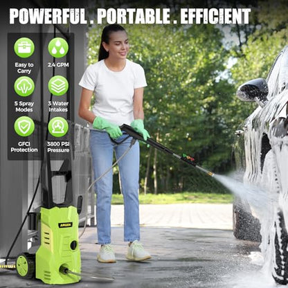 Electric High Pressure Washer - Duede Portable Power Washer with Upgraded Soap Tank, 4 Pressure Tips, 6.6 FT Inlet & 23 FT Water Outlet Hose, 3800PSI & 2.4GPM, Patios/Cars/Driveways/Fences Washing