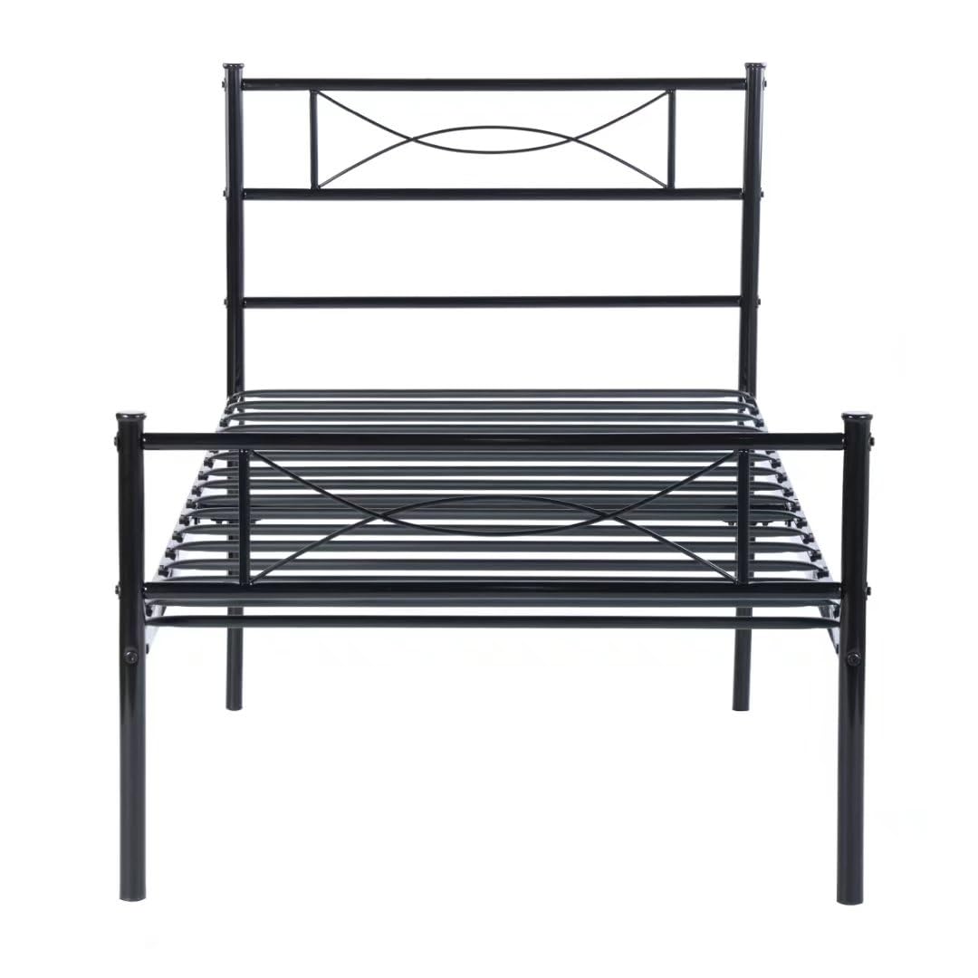 Twin Platform Bed Frame with Headboard, Black