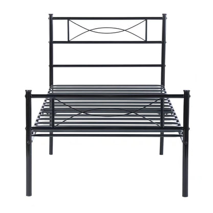 Twin Platform Bed Frame with Headboard, Black