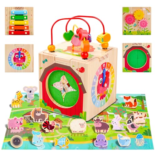 Wooden Activity Cube Montessori Toy for Toddlers