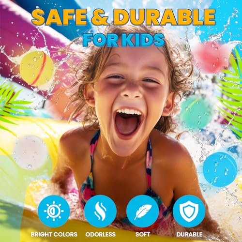 Reusable Water Balloons for Kids, Silicone Refillable Water Balls, Self-Sealing Splash Bombs, Quick Fill with Magnetic & Mesh Bag, Water Toys for Summer Outdoor Pool Backyard Party (12 Pack)