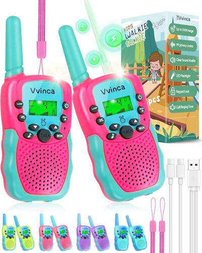 2 Pack Rechargeable Kids Walkie Talkies with Flashlight