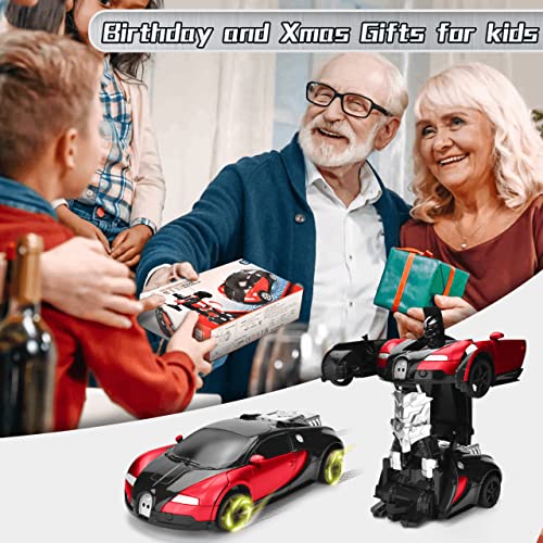Ursulan Transform RC Car Remote Control Car with One Key Transformation, New Upgrade Deformed Robot for Kids Rechargeable Cars for Boys Age 3-8, Christmas for Boys and Girls (Red)
