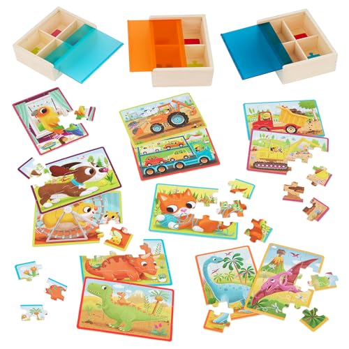 3-Pack Wooden Puzzles for Kids - Pets, Dinos, Trucks
