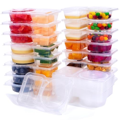25 Pack Reusable Double-Compartment Snack Containers