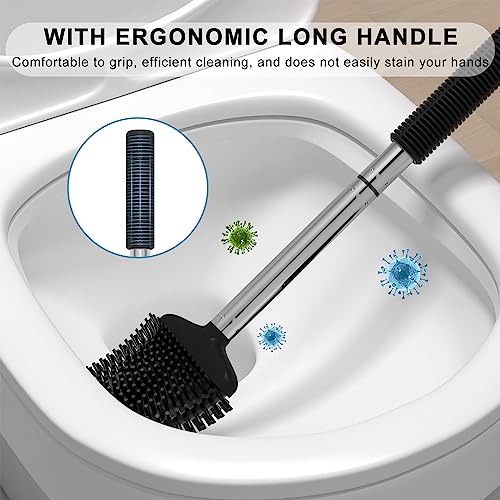 Fowooyeen Silicone Toilet Brush and Holder Set, Automatic Toilet Bowl Brushes with Ventilation Slots Base for Bathroom Black