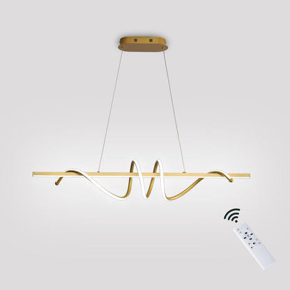 Modern LED Pendant Lighting,LED Chandelier Linear Wave Light Fixture,Contemporary Dimmable with Remote Max 35W LED Hanging Light Fixture for Living Room Dining Room Kitchen Island,3000K-6500K Gold