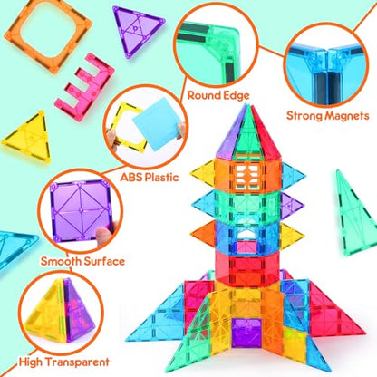 LUDILO Magnetic Tiles Magnetiles 116PCS Building Blocks Kids Toys with 2 Cars, Magne Tiles Magnetic Building Blocks for Toddlers Sensory Toys, STEM Learning Magnet Tiles Toys Gifts