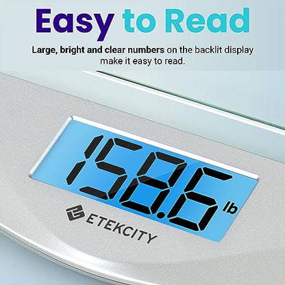 Etekcity Bathroom Scale for Body Weight, Digital Weighing Machine for People, Accurate & Large LCD Backlight Display, 6mm Tempered Glass, 400 lbs