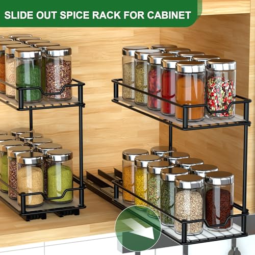 NANAGIFTREE Pull Out Spice Rack Organizer for Cabinet-2 Packs-2 Tier Slide Out Spice Rack, Sliding Spice Organizer Shelf, 4.48''W x 10.23''D x 8.55''H.