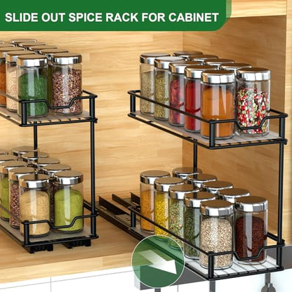NANAGIFTREE Pull Out Spice Rack Organizer for Cabinet-2 Packs-2 Tier Slide Out Spice Rack, Sliding Spice Organizer Shelf, 4.48''W x 10.23''D x 8.55''H.