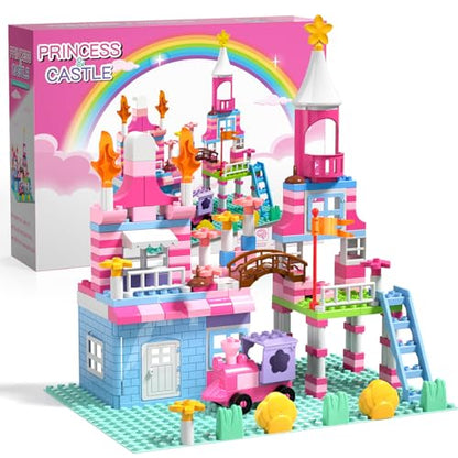 Lucky Doug Building Blocks Set for Kids Girls, 171 PCS Pink Princess Castle Blocks Toys, Building Sets Toys Birthday Gifts for Boys Girls Toddler