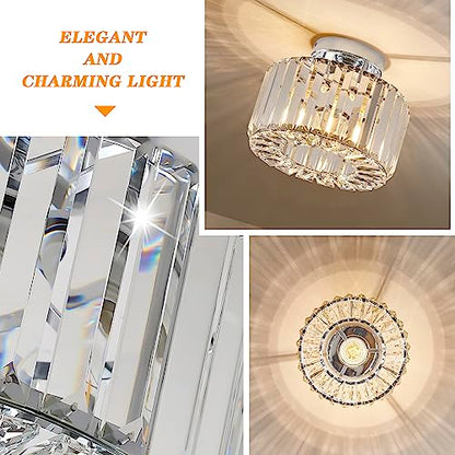 BUXVRCS Crystal Ceiling Light Fixture - Semi Flush Mount Ceiling Light Modern Chandelier Hallway Light Fixtures Ceiling Flush Mount Light Fixtures for Kitchen Bedroom Bathroom Entryway (Silver)