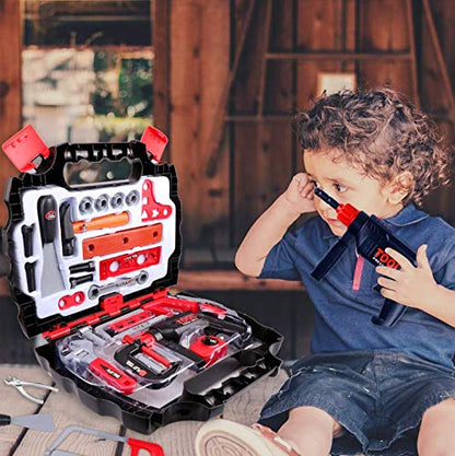 Toy Choi's Toddler Tool Set - 25pcs Pretend Play Kids Tool Case with Toy Drill, Toy Construction Tool Kit Accessories Toy Box Gift for Boys Girls Ages 3 , 4, 5, 6, 7 Years Old