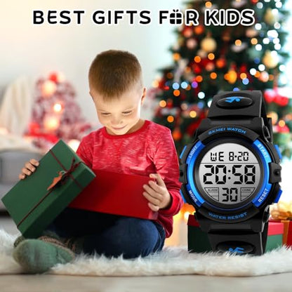 Dayllon Boys Watch Digital Outdoor Sport Waterproof Kids Watches 12/24H Alarm 7 Colorful Stopwatch Military Child Wristwatch for 3-8 Year Old 1266 Small Blue