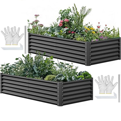 YITAHOME 72x36x18 in 2pcs Galvanized Raised Garden Bed Kit, Large Metal Planter Box with Gloves & Support Rod, Outdoor Flower Bed for Plants Vegetables, Black