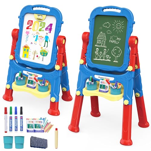 PicassoTiles Kids Art Easel Whiteboard and Chalkboard