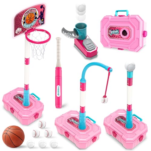 4-in-1 Toddler Basketball and T-Ball Set Adjustable