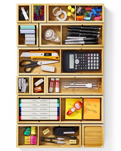 12 Piece Bamboo Modular Drawer Organizer Set