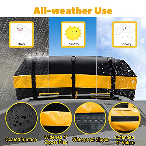 SHIELD JACKET Car Rooftop Cargo Carrier (15 Cubic Feet) - Waterproof Rooftop Bag for Cars, Vans and SUVs - Great for Travel or Off-Roading - Double Vinyl Construction, Easy to Use (Yellow)
