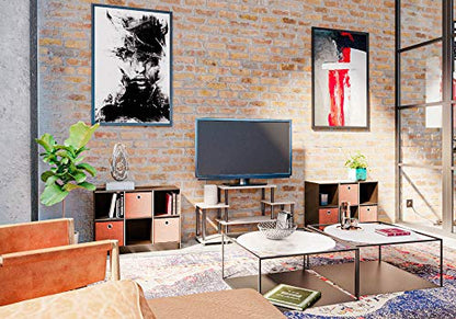 Furinno Turn-N-Tube No Tools Entertainment Center, Round Square Corner, French Oak Grey/Black
